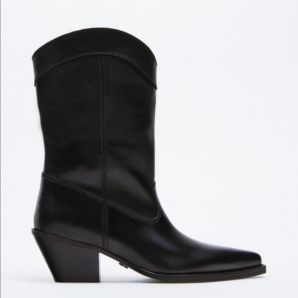 Zara Leather Heeled Cowboy Boots